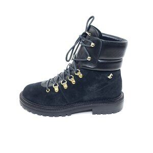 Jimmy Choo Combat Boots Gold Hardware Lace-Up Black Suede Womens EU 38 US 8